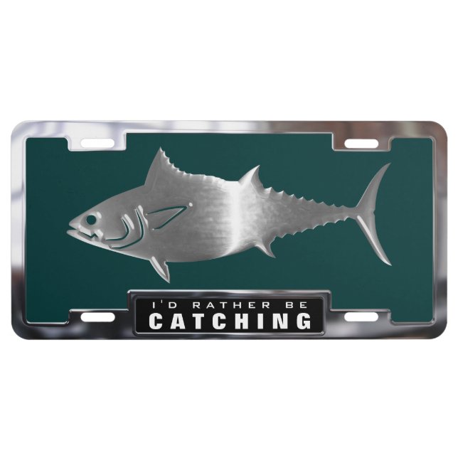 Chrome (faux) Tuna Fish with Frame License Plate (Front)