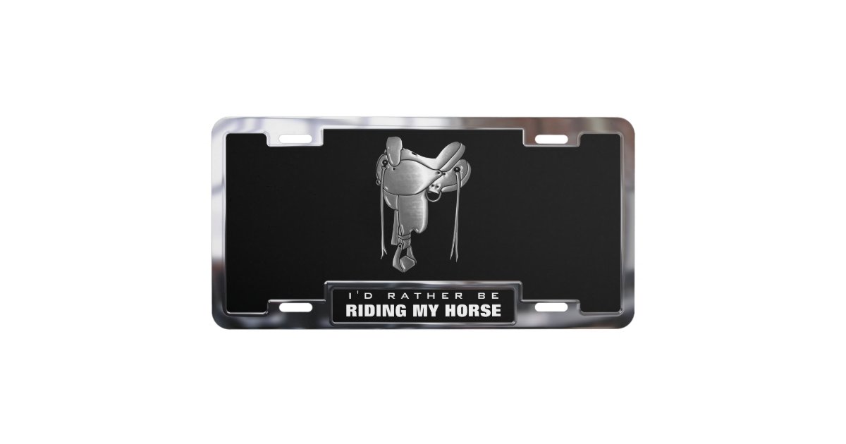 Chrome (faux) Western Saddle with Frame License Plate | Zazzle