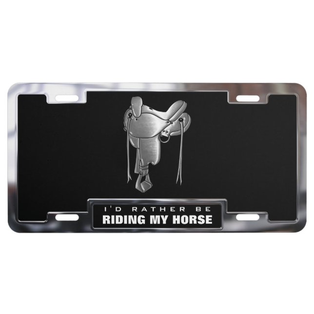 Chrome (faux) Western Saddle with Frame License Plate (Front)