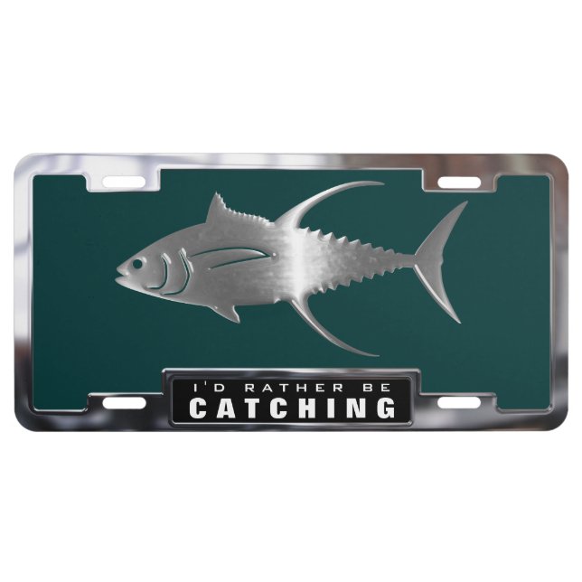 Chrome (faux) Yellowfin Tuna with License Frame License Plate (Front)