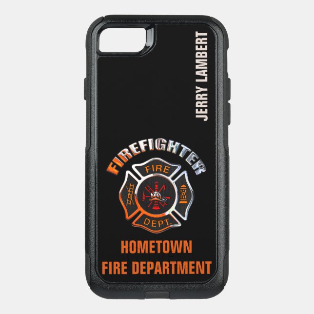 Chrome Firefighter Name Template Otterbox iPhone Case (Back)
