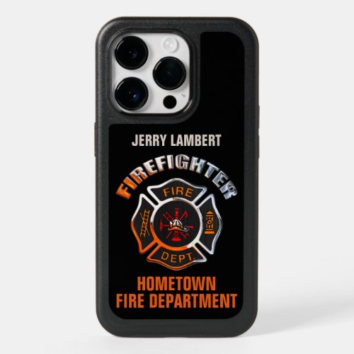 Chrome Firefighter Name Template OtterBox iPhone 14 Pro Case