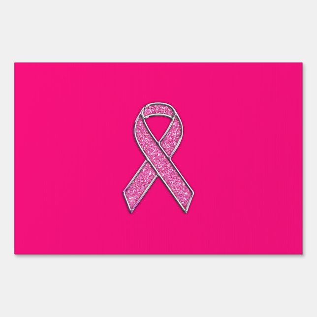 Chrome Glitter Style Pink Ribbon Awareness Yard Sign (Front)