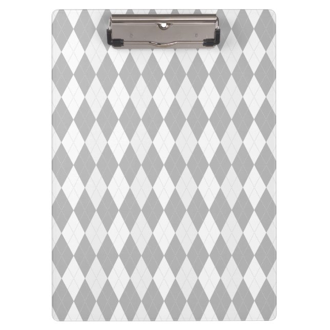 Chrome Grey  Argyle light gray Small Diamond Shape Clipboard (Front)