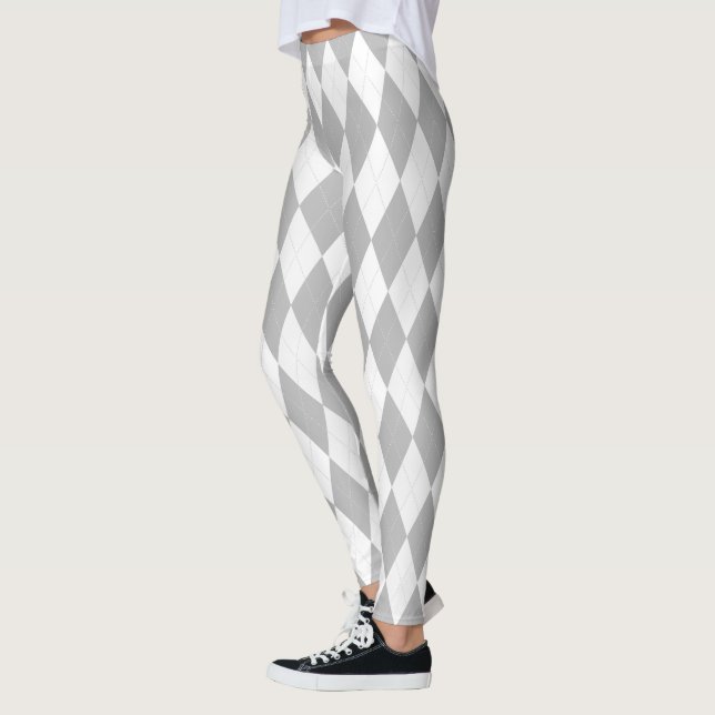 Chrome Grey  Argyle light gray Small Diamond Shape Leggings (Left)