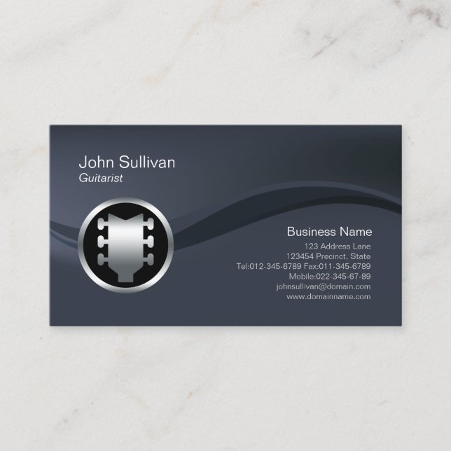 Chrome Guitar Headstock Guitarist Business Card (Front)
