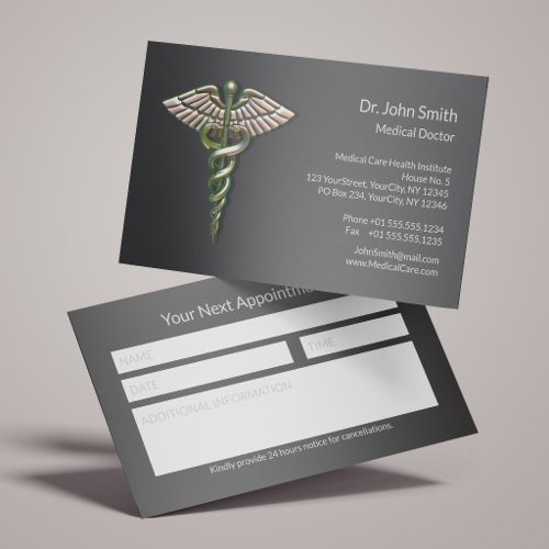 Chrome Holographic 3D Caduceus Medical  Appointment Card