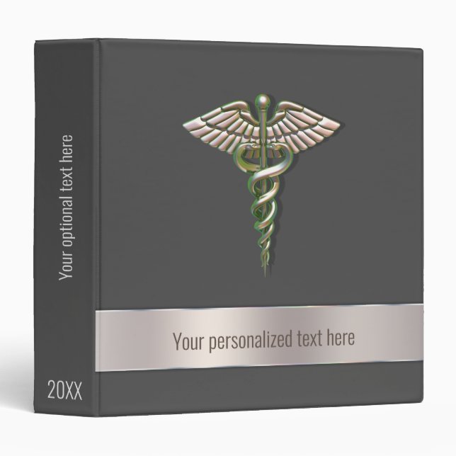 Chrome Holographic 3D Medical Caduceus 3 Ring Binder (Front/Spine)
