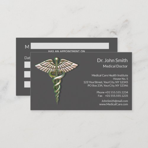 Chrome Holographic 3D Medical Caduceus Appointment Card