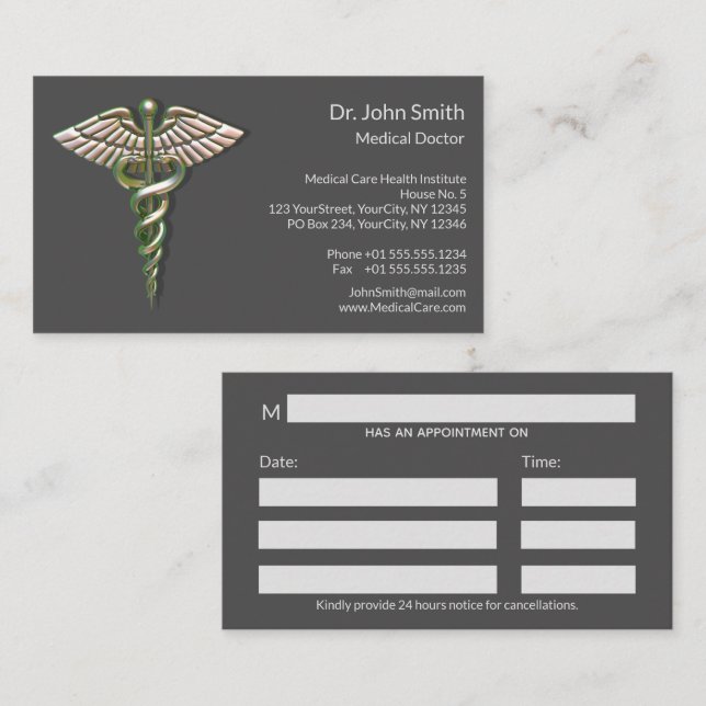 Chrome Holographic 3D Medical Caduceus Appointment Card (Front/Back)