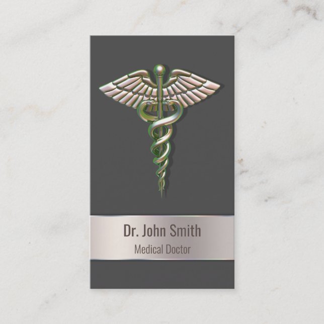Chrome Holographic 3D Medical Caduceus Business Card (Front)