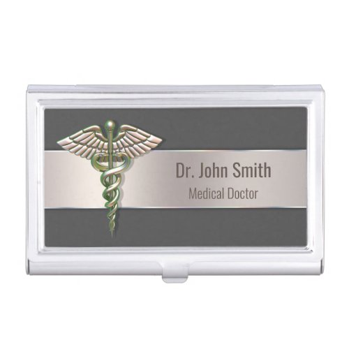 Chrome Holographic 3D Medical Caduceus Business Card Case