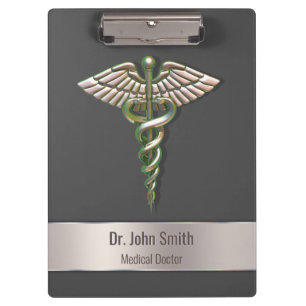 Chrome Holographic 3D Medical Caduceus Clipboard