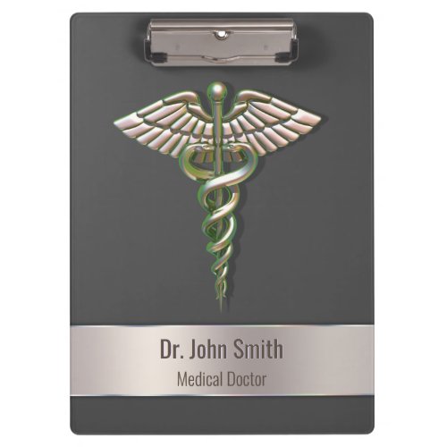 Chrome Holographic 3D Medical Caduceus Clipboard