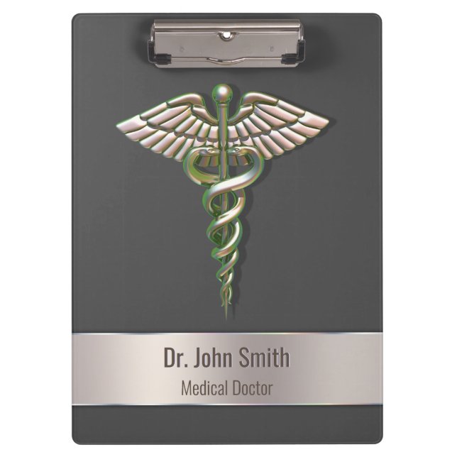 Chrome Holographic 3D Medical Caduceus Clipboard (Front)