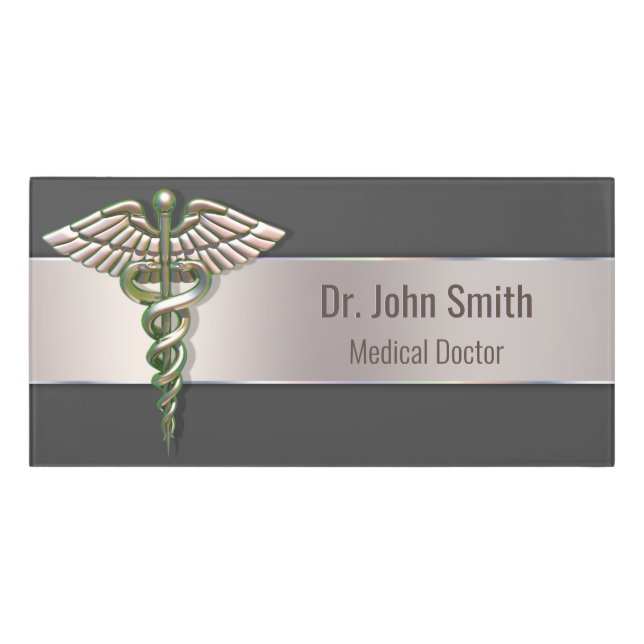 Chrome Holographic 3D Medical Caduceus Door Sign (Classic Front)