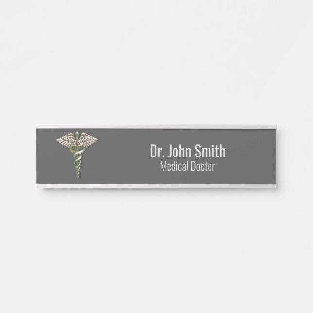 Chrome Holographic 3D Medical Caduceus Door Sign (Front)