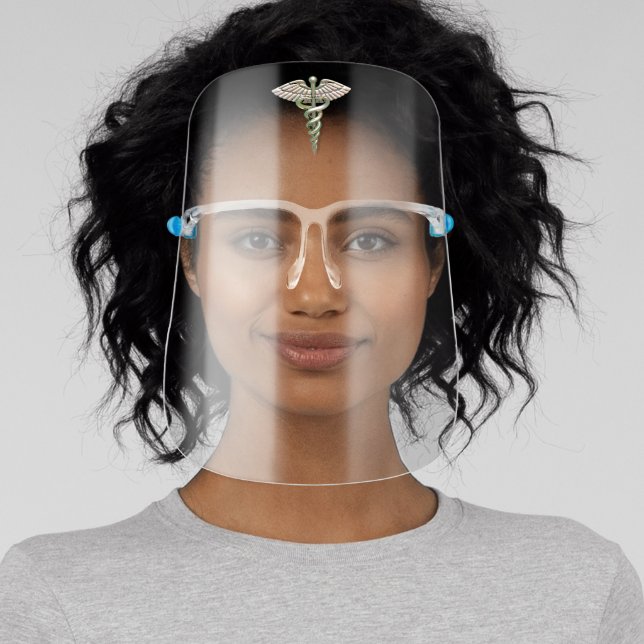 Chrome Holographic 3D Medical Caduceus Face Shield (Insitu)