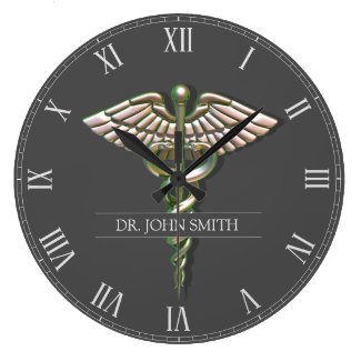 Chrome Holographic 3D Medical Caduceus Large Clock