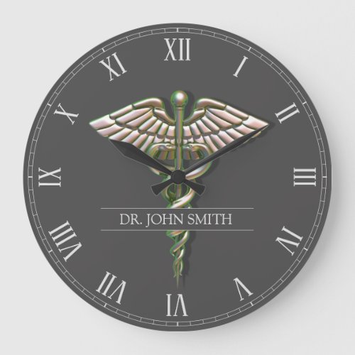 Chrome Holographic 3D Medical Caduceus Large Clock