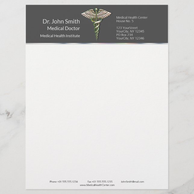 Chrome Holographic 3D Medical Caduceus Letterhead (Front)