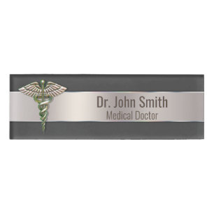 Chrome Holographic 3D Medical Caduceus Name Tag