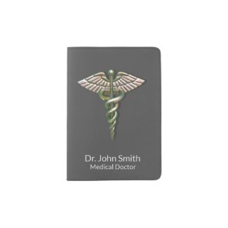Chrome Holographic 3D Medical Caduceus Passport Holder