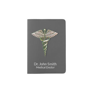 Chrome Holographic 3D Medical Caduceus Passport Holder