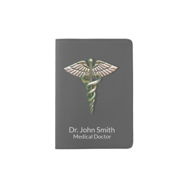 Chrome Holographic 3D Medical Caduceus Passport Holder (Front)