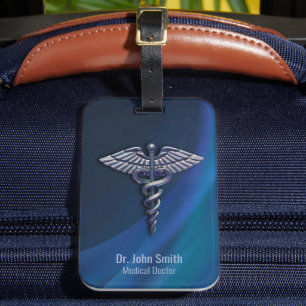 Chrome Holographic Dark 3D Medical Caduceus Luggage Tag