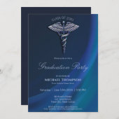Chrome Holographic Medical Caduceus Graduation Invitation (Front/Back)