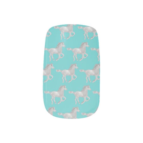 Chrome Horses Aqua Background Minx Nail Art