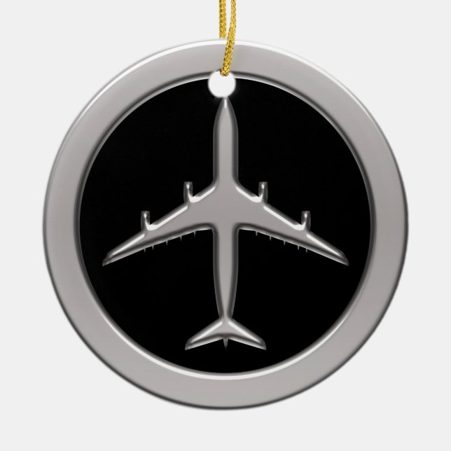 Chrome Jet Airplane Ceramic Ornament (Front)