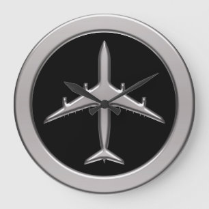 Chrome Jet Airplane Large Clock