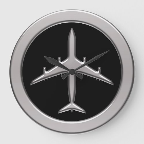 Chrome Jet Airplane Large Clock