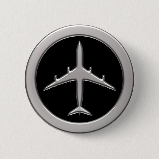 Chrome Jet Airplane Pinback Button (Front)