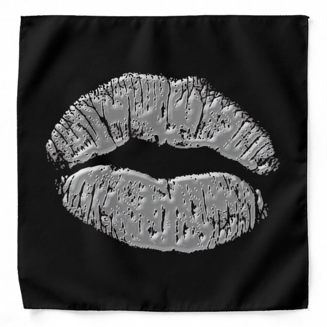 Chrome Kissing Lips on Black Bandana (Front)
