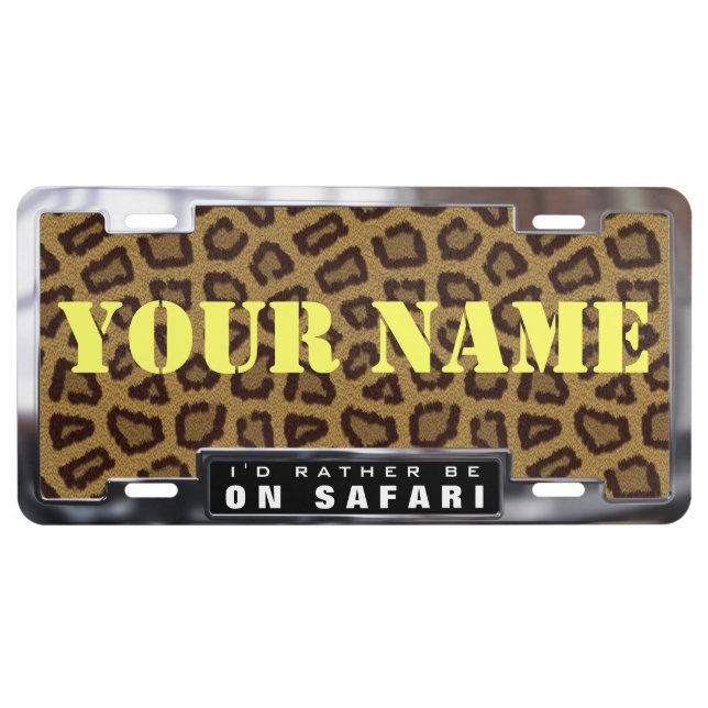 Chrome License Plate Frame with Leopard Skin Bkgrd (Front)