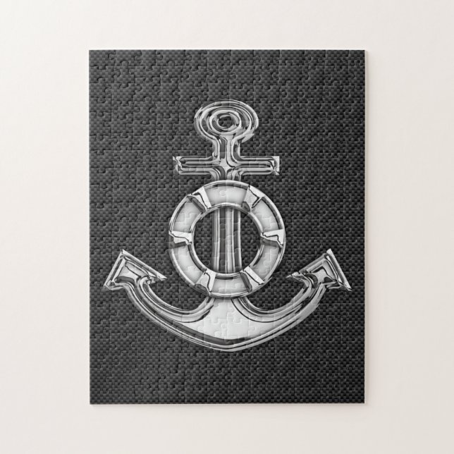 Chrome Lifesaver Anchor on Carbon Fiber Jigsaw Puzzle (Vertical)