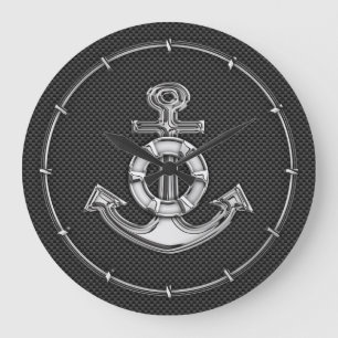 Chrome Lifesaver Anchor on Carbon Fiber Large Clock