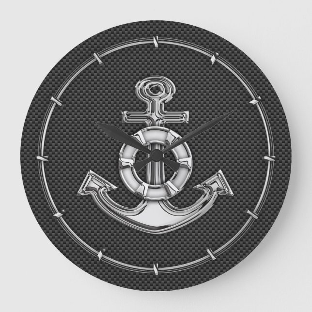 Chrome Lifesaver Anchor on Carbon Fiber Large Clock (Front)