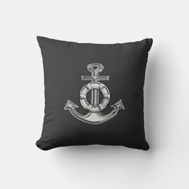 Chrome Lifesaver Anchor on Carbon Fiber Throw Pillow (Front)