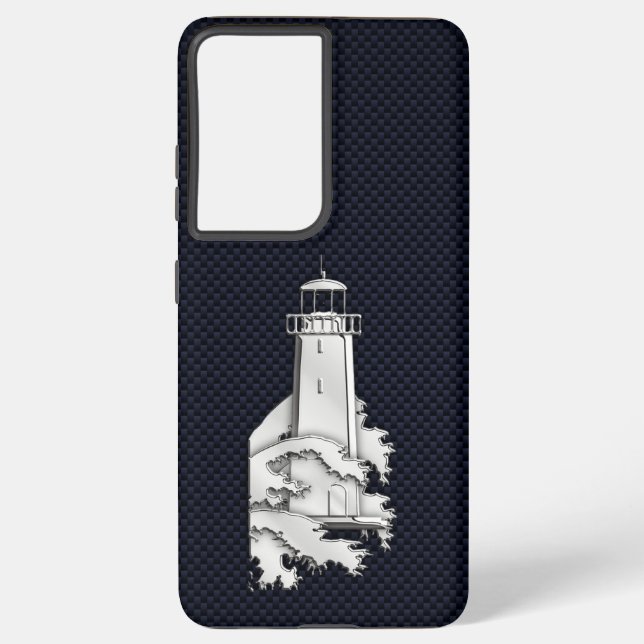 Chrome Lighthouse on Carbon Fiber Print Samsung Galaxy Case (Back)
