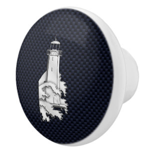 Chrome Lighthouse on Navy Carbon Fiber Print Ceramic Knob
