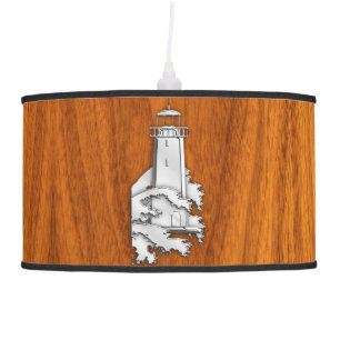 Chrome Lighthuse on Teak Wood Ceiling Lamp