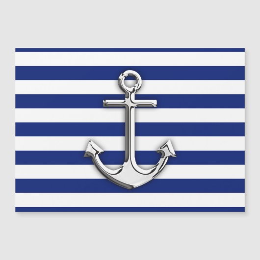 Chrome Like Anchor Nautical Navy Blue Stripes (Front)