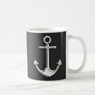 Chrome Like Anchor on Carbon Fiber Coffee Mug