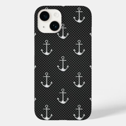 Chrome Like Anchor on Carbon Fiber Pattern Case_Mate iPhone 14 Case