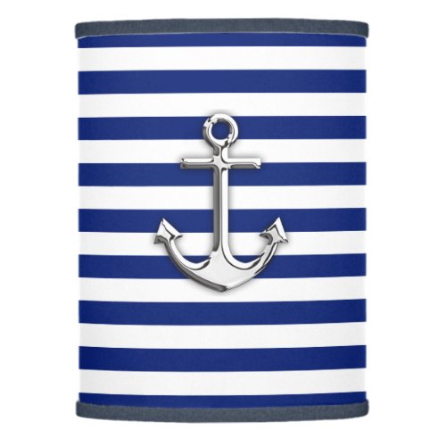 Chrome like Anchor on Nautical Navy Blue Stripes Lamp Shade