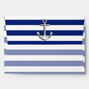 Chrome Like Anchor on Navy Blue Stripes Decor Envelope